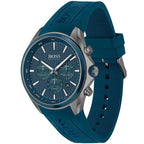 Hugo Boss Distinct 1513856 46mm Men’s Chronograph Watch – Dark Grey Honeycomb-Textured Dial & Blue Silicone Strap