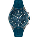 Hugo Boss Distinct 1513856 46mm Men’s Chronograph Watch – Dark Grey Honeycomb-Textured Dial & Blue Silicone Strap