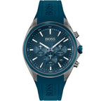 Hugo Boss Distinct 1513856 46mm Men’s Chronograph Watch – Dark Grey Honeycomb-Textured Dial & Blue Silicone Strap