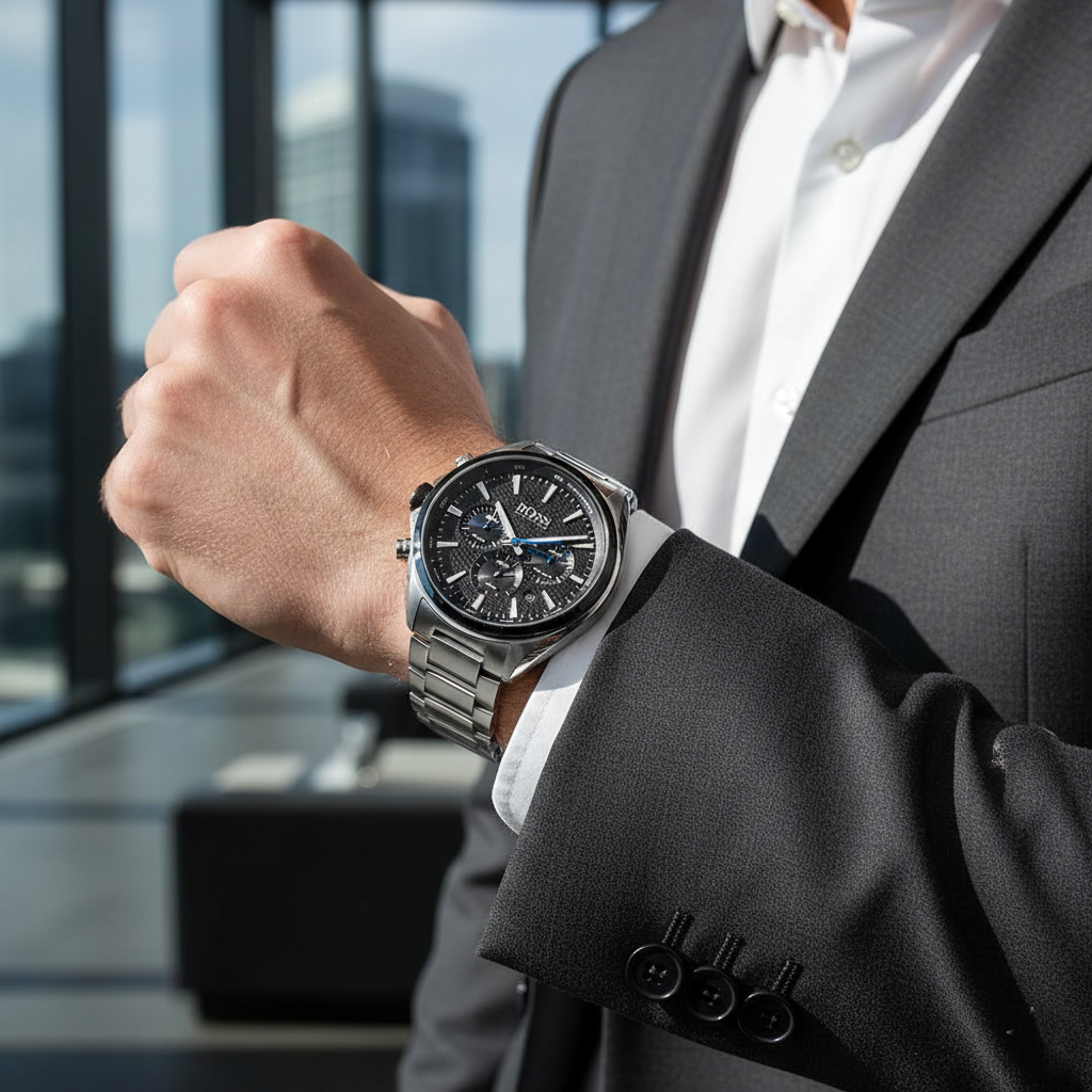 Hugo Boss Distinct 1513857 46mm Men’s Chronograph Watch – Black Dial & Stainless Steel Bracelet