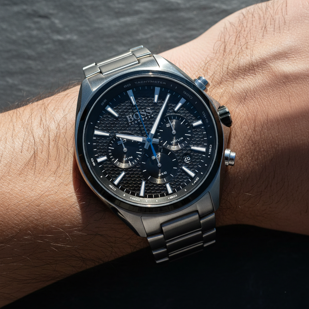 Hugo Boss Distinct 1513857 46mm Men’s Chronograph Watch – Black Dial & Stainless Steel Bracelet