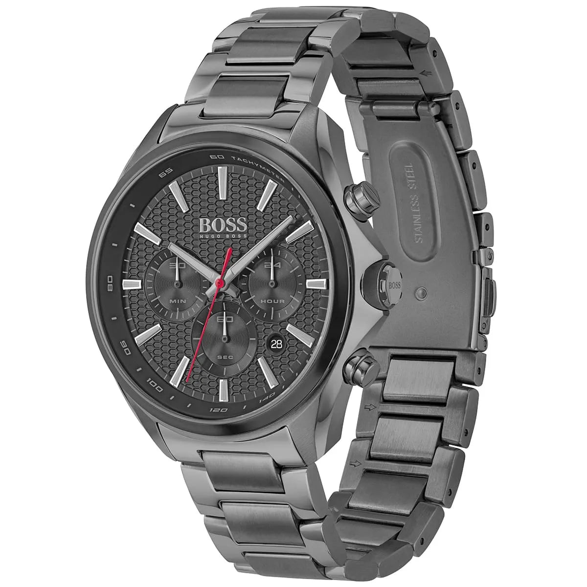Hugo Boss Distinct 1513858 46mm Men’s Chronograph Watch – Grey Honeycomb-Textured Dial & Stainless Steel Bracelet