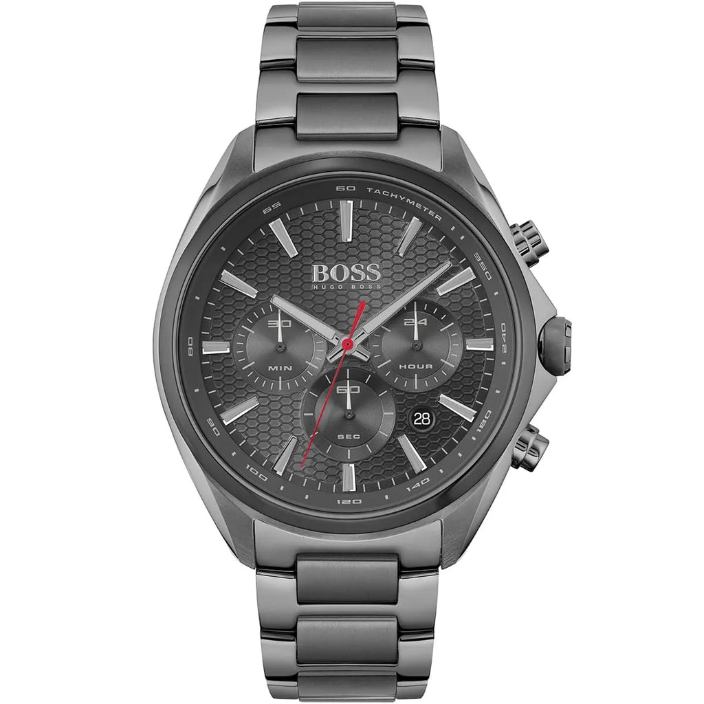 Hugo Boss Distinct 1513858 46mm Men’s Chronograph Watch – Grey Honeycomb-Textured Dial & Stainless Steel Bracelet