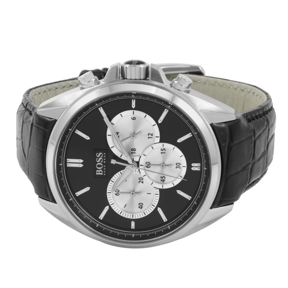 Hugo Boss Driver 1512879 44mm Men’s Chronograph Watch – Black Dial & Black Leather Strap
