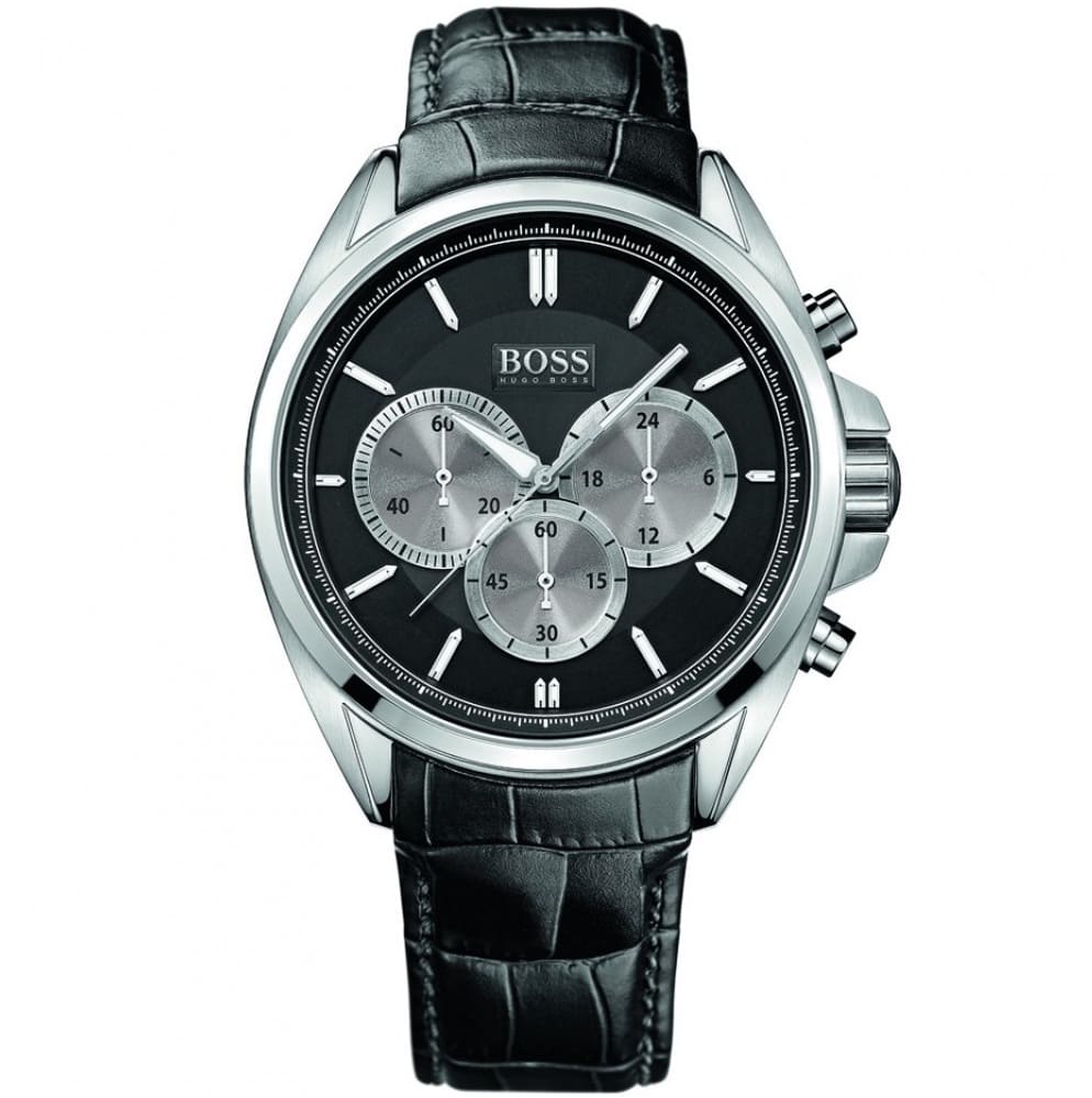 Hugo Boss Driver 1512879 44mm Men’s Chronograph Watch – Black Dial & Black Leather Strap