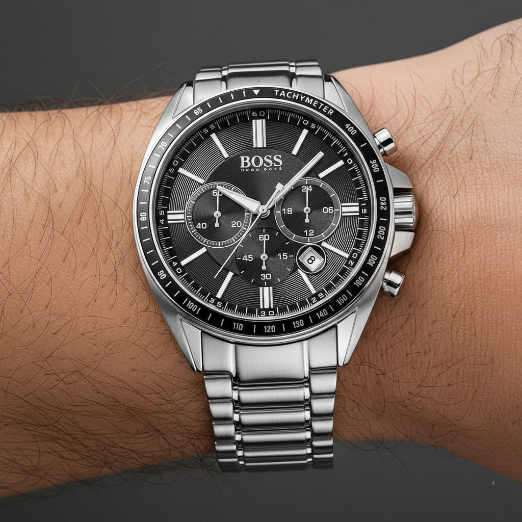 Hugo Boss Driver 1513080 44mm Men’s Chronograph Watch – Black Dial & Silver-tone Bracelet