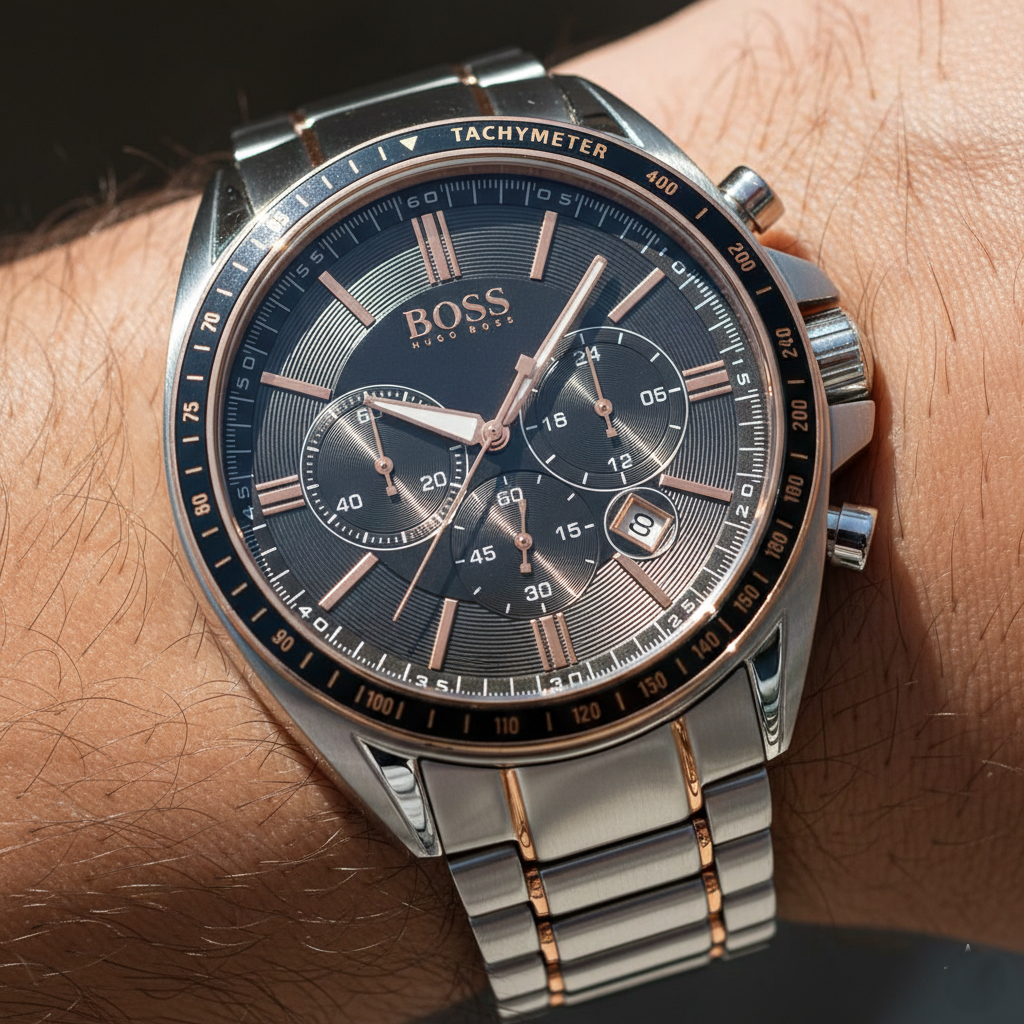 Hugo Boss Driver 1513094 44mm Men’s Chronograph Watch – Black Sunray Dial & Stainless Steel Bracelet