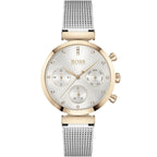 Hugo Boss Flawless 1502553 36mm Women’s Multifunction Quartz Watch – Silver Sunray Dial with Crystal Markers & Rose Gold Stainless Steel Mesh Bracelet