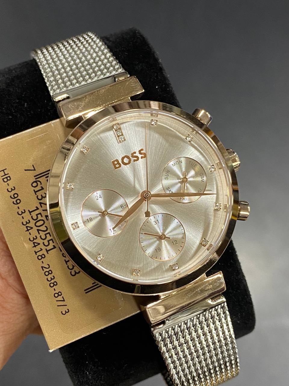 Hugo Boss Flawless 1502553 36mm Women’s Multifunction Quartz Watch – Silver Sunray Dial with Crystal Markers & Rose Gold Stainless Steel Mesh Bracelet