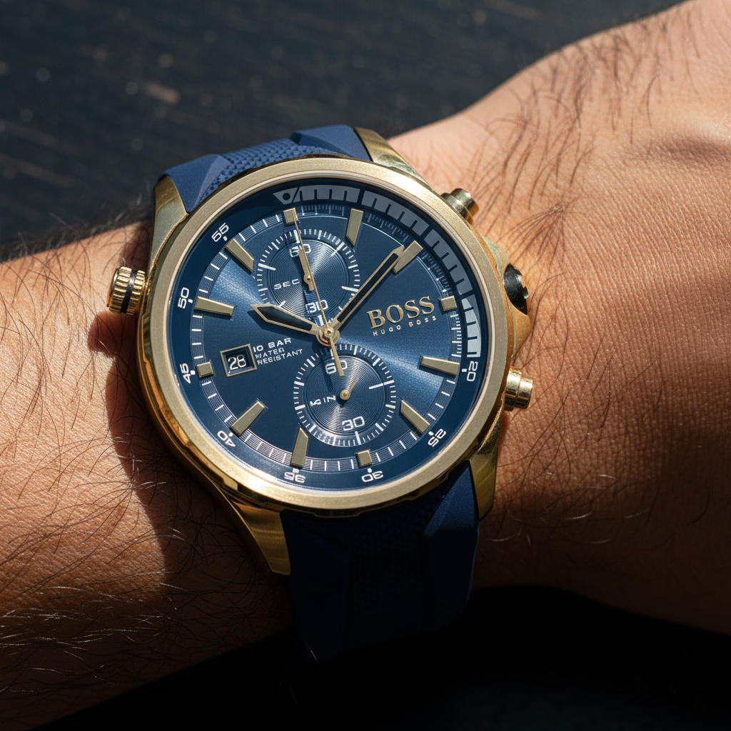 Hugo Boss Globetrotter 1513822 46mm Men’s Chronograph Watch – Blue Dial & Blue Silicone Strap