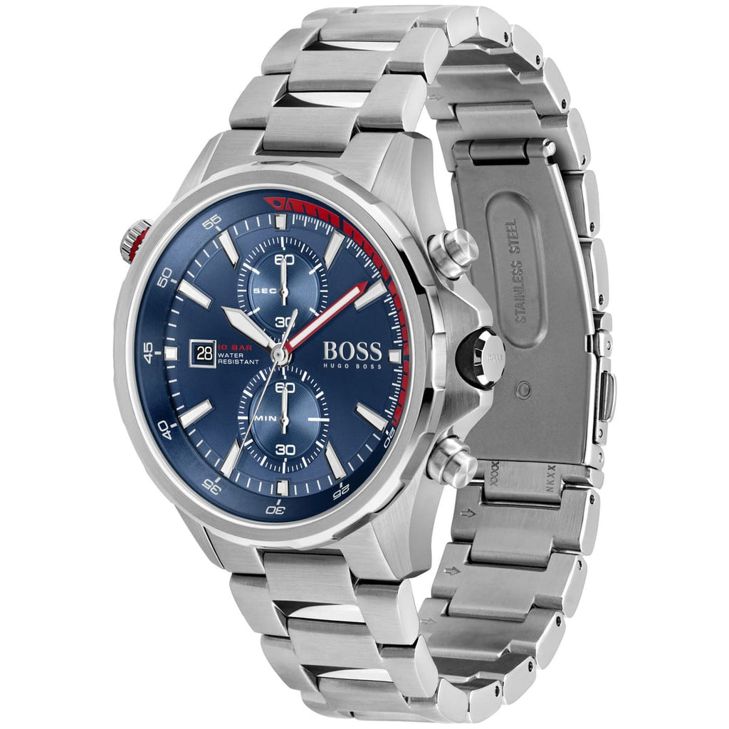 Hugo Boss Globetrotter 1513823 46mm Men’s Chronograph Watch – Blue Dial & Stainless Steel Bracelet