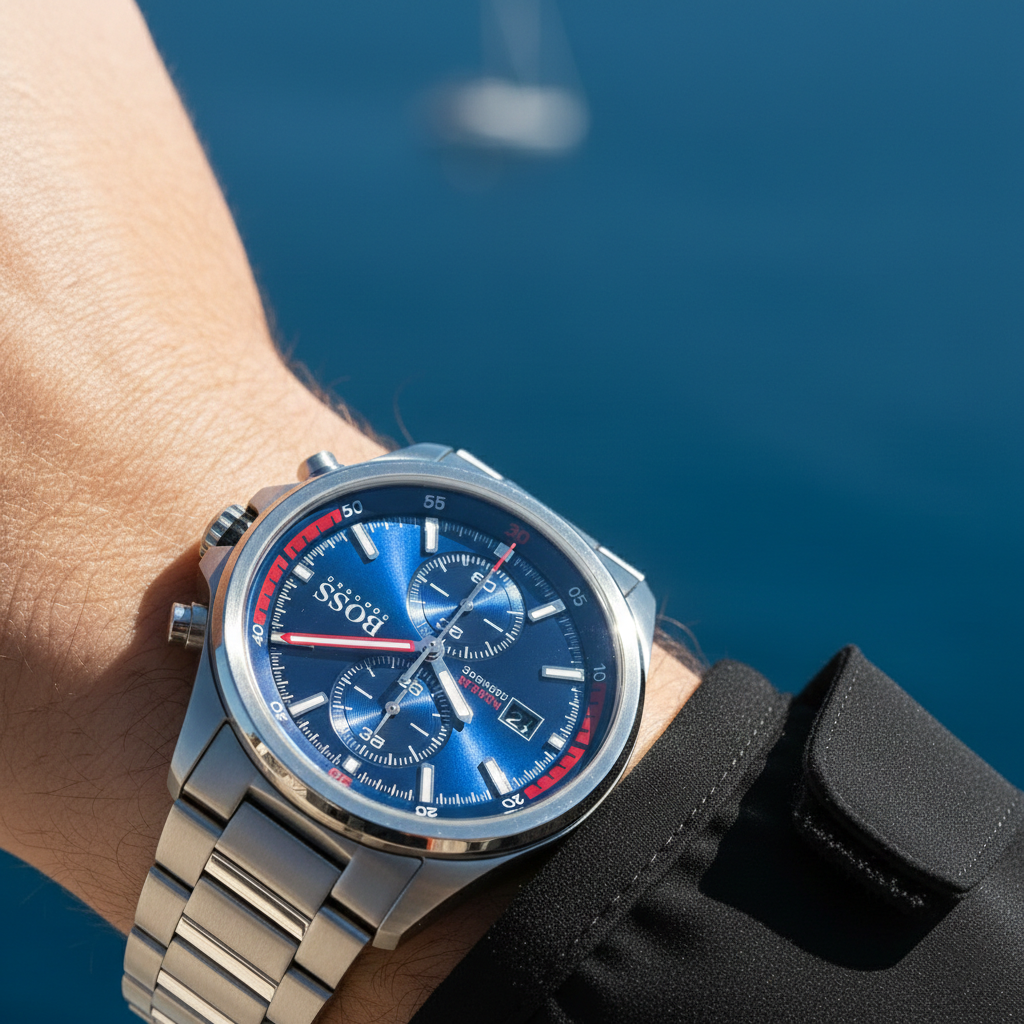 Hugo Boss Globetrotter 1513823 46mm Men’s Chronograph Watch – Blue Dial & Stainless Steel Bracelet
