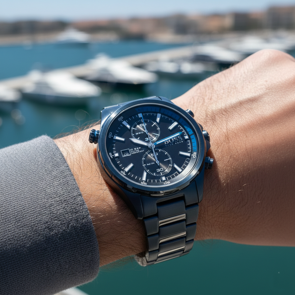 Hugo Boss Globetrotter 1513824 46mm Men’s Chronograph Watch – Black Dial & Stainless Steel Bracelet