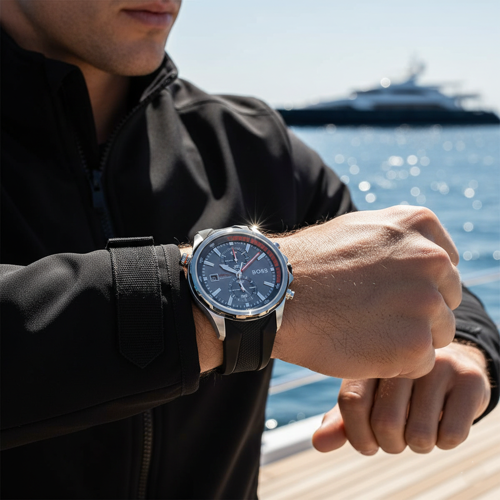 Hugo Boss Globetrotter 1513931 46mm Men’s Chronograph Watch – Grey Dial & Black Silicone Strap