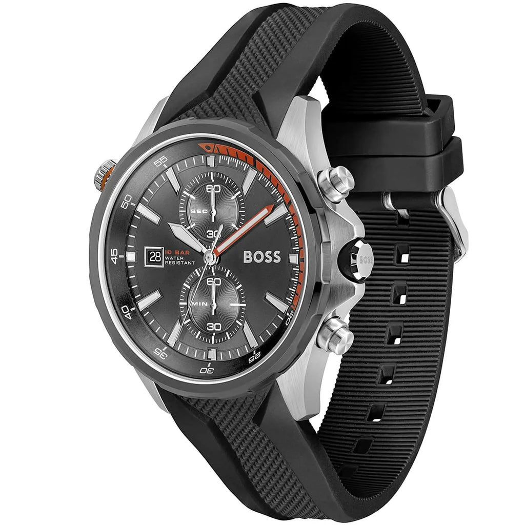 Hugo Boss Globetrotter 1513931 46mm Men’s Chronograph Watch – Grey Dial & Black Silicone Strap