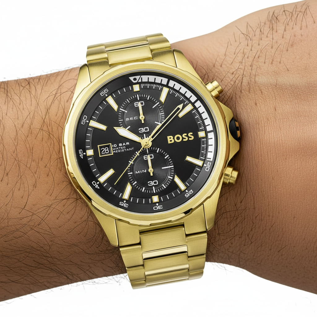 Hugo Boss Globetrotter 1513932 46mm Men’s Chronograph Watch – Black Dial & Stainless Steel Bracelet