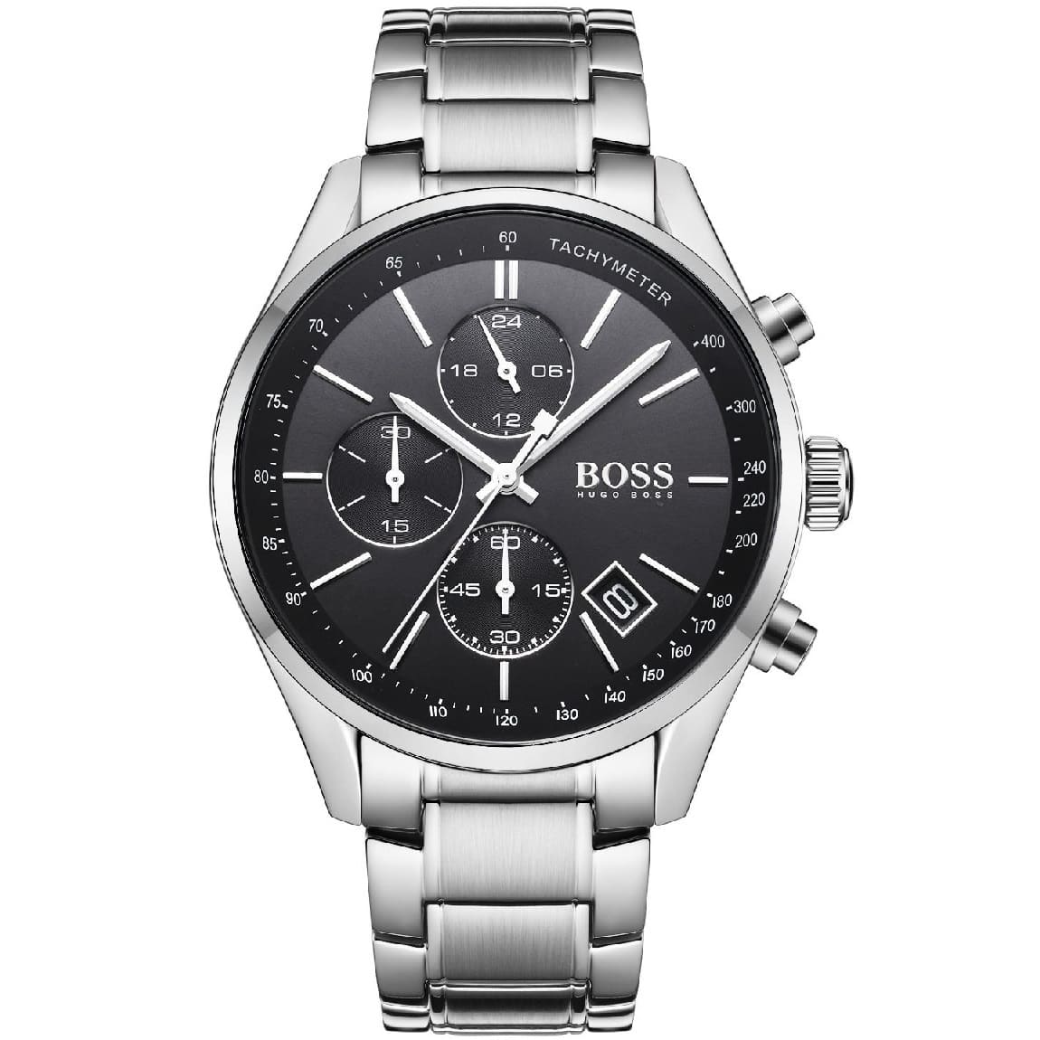 Hugo Boss Grand Prix 1513477 44mm Men’s Chronograph Watch – Black Dial & Silver Bracelet
