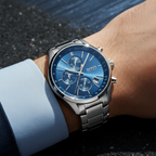 Hugo Boss Grand Prix 1513478 44mm Men’s Chronograph Watch – Blue Dial & Silver Stainless Steel Bracelet