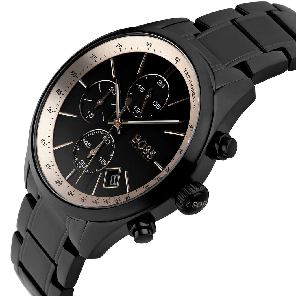 Hugo Boss Grand Prix 1513578 44mm Men’s Chronograph Watch – Black Dial & Stainless Steel Bracelet