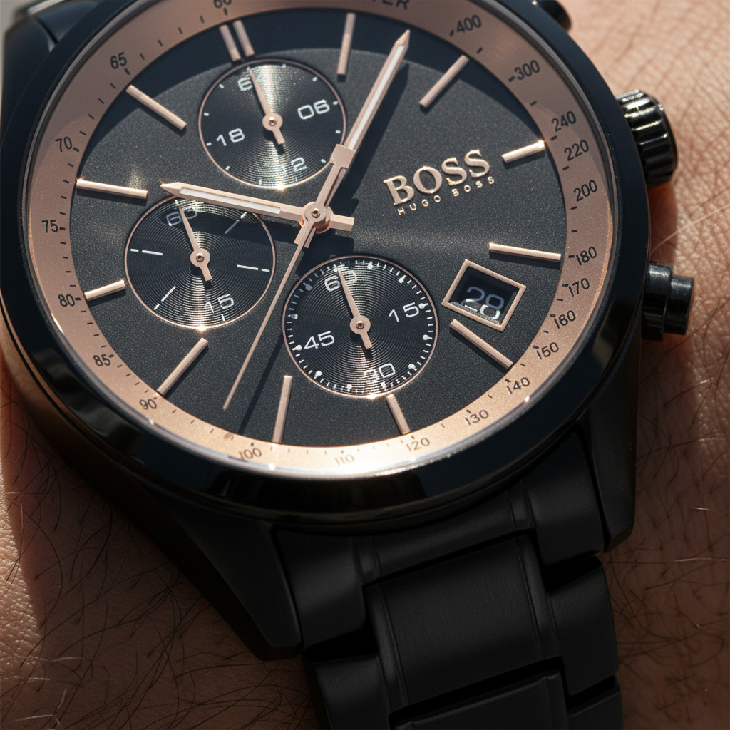 Hugo Boss Grand Prix 1513578 44mm Men’s Chronograph Watch – Black Dial & Stainless Steel Bracelet
