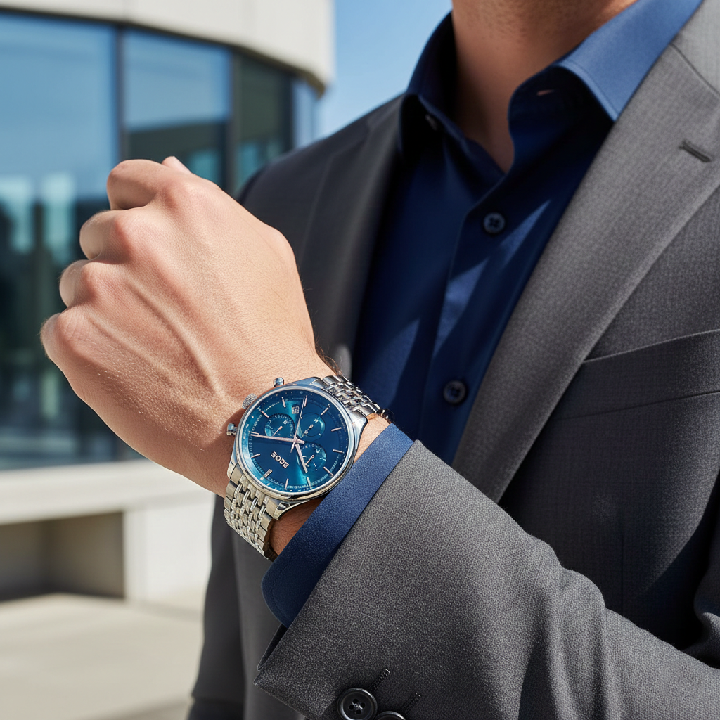 Hugo Boss Gregor 1514083 45mm Men’s Chronograph Watch – Blue Dial & Stainless Steel Bracelet