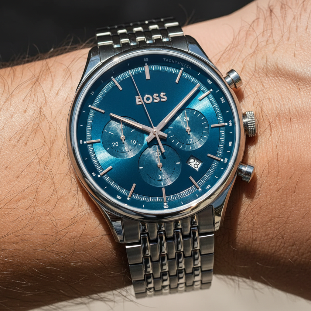 Hugo Boss Gregor 1514083 45mm Men’s Chronograph Watch – Blue Dial & Stainless Steel Bracelet