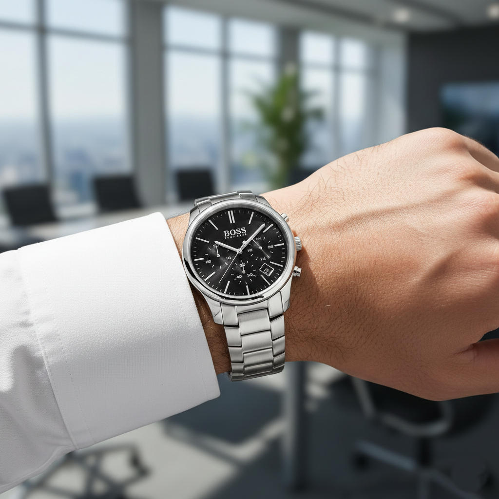 Hugo Boss Hero 1513433 44mm Men’s Chronograph Watch – Black Dial & Silver-tone Bracelet