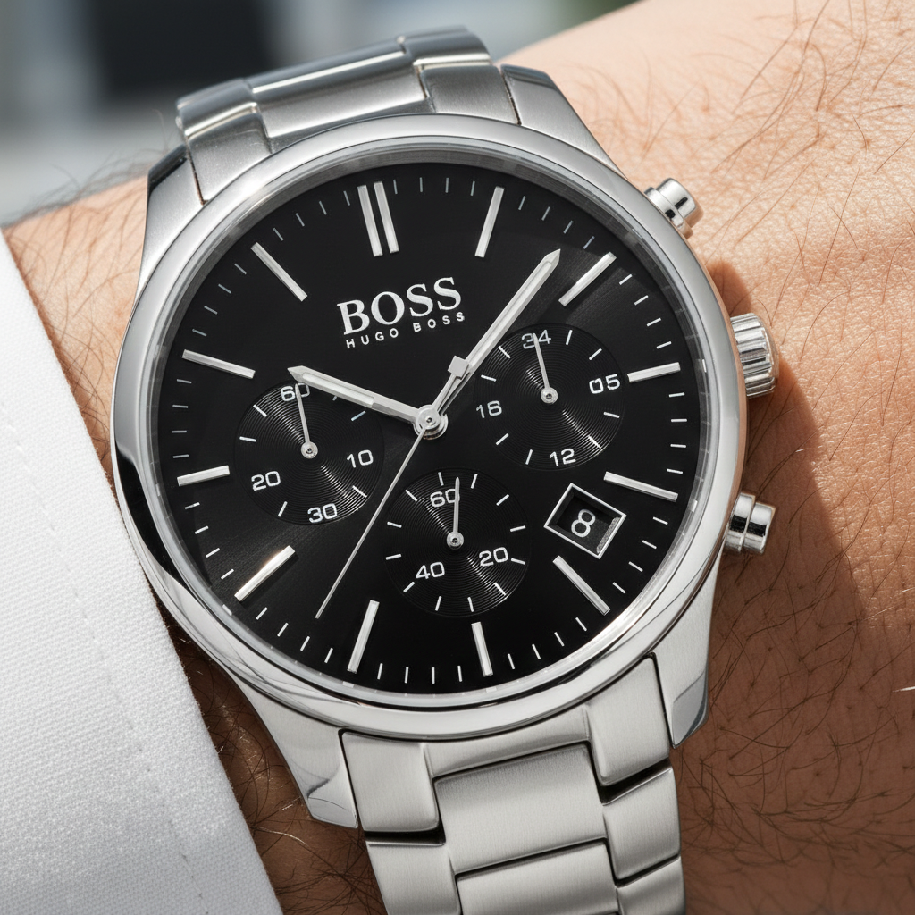 Hugo Boss Hero 1513433 44mm Men’s Chronograph Watch – Black Dial & Silver-tone Bracelet