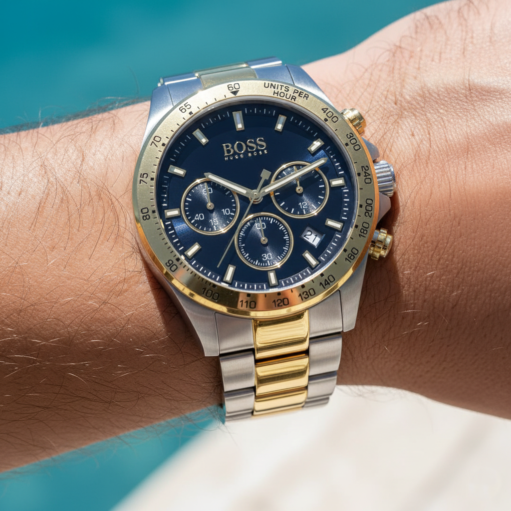Hugo Boss Hero 1513767 45mm Men’s Chronograph Watch – Blue Dial & Stainless Steel Bracelet