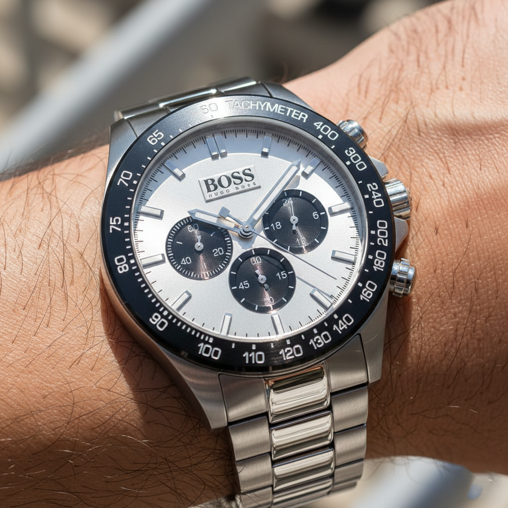 Hugo Boss Ikon 1512964 44mm Men’s Chronograph Watch – Silver Panda Dial & Stainless Steel Bracelet