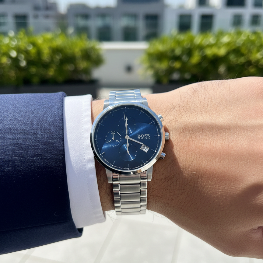 Hugo Boss Integrity 1513779 43mm Men’s Chronograph Watch – Blue Dial & Silver-tone Link Bracelet