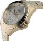 Hugo Boss Majesty 1502445 36mm Women’s Multifunction Quartz Watch – Silver Dial with Crystal Markers & Gold-Tone Stainless Steel Link Bracelet