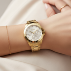 Hugo Boss Majesty 1502445 36mm Women’s Multifunction Quartz Watch – Silver Dial with Crystal Markers & Gold-Tone Stainless Steel Link Bracelet