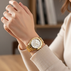 Hugo Boss Majesty 1502445 36mm Women’s Multifunction Quartz Watch – Silver Dial with Crystal Markers & Gold-Tone Stainless Steel Link Bracelet