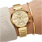 Hugo Boss Majesty 1502532 36mm Women’s Multifunction Quartz Watch – Gold Sunray Dial & Gold-Tone Stainless Steel Link Bracelet