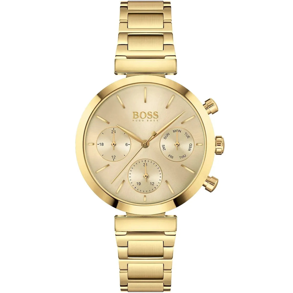 Hugo Boss Majesty 1502532 36mm Women’s Multifunction Quartz Watch – Gold Sunray Dial & Gold-Tone Stainless Steel Link Bracelet
