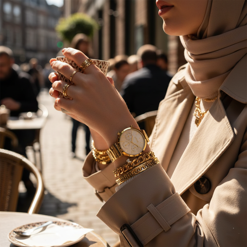 Hugo Boss Majesty 1502532 36mm Women’s Multifunction Quartz Watch – Gold Sunray Dial & Gold-Tone Stainless Steel Link Bracelet
