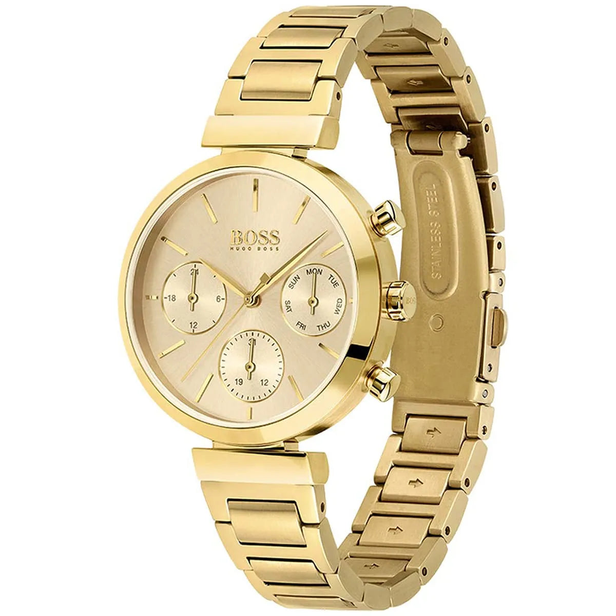 Hugo Boss Majesty 1502532 36mm Women’s Multifunction Quartz Watch – Gold Sunray Dial & Gold-Tone Stainless Steel Link Bracelet