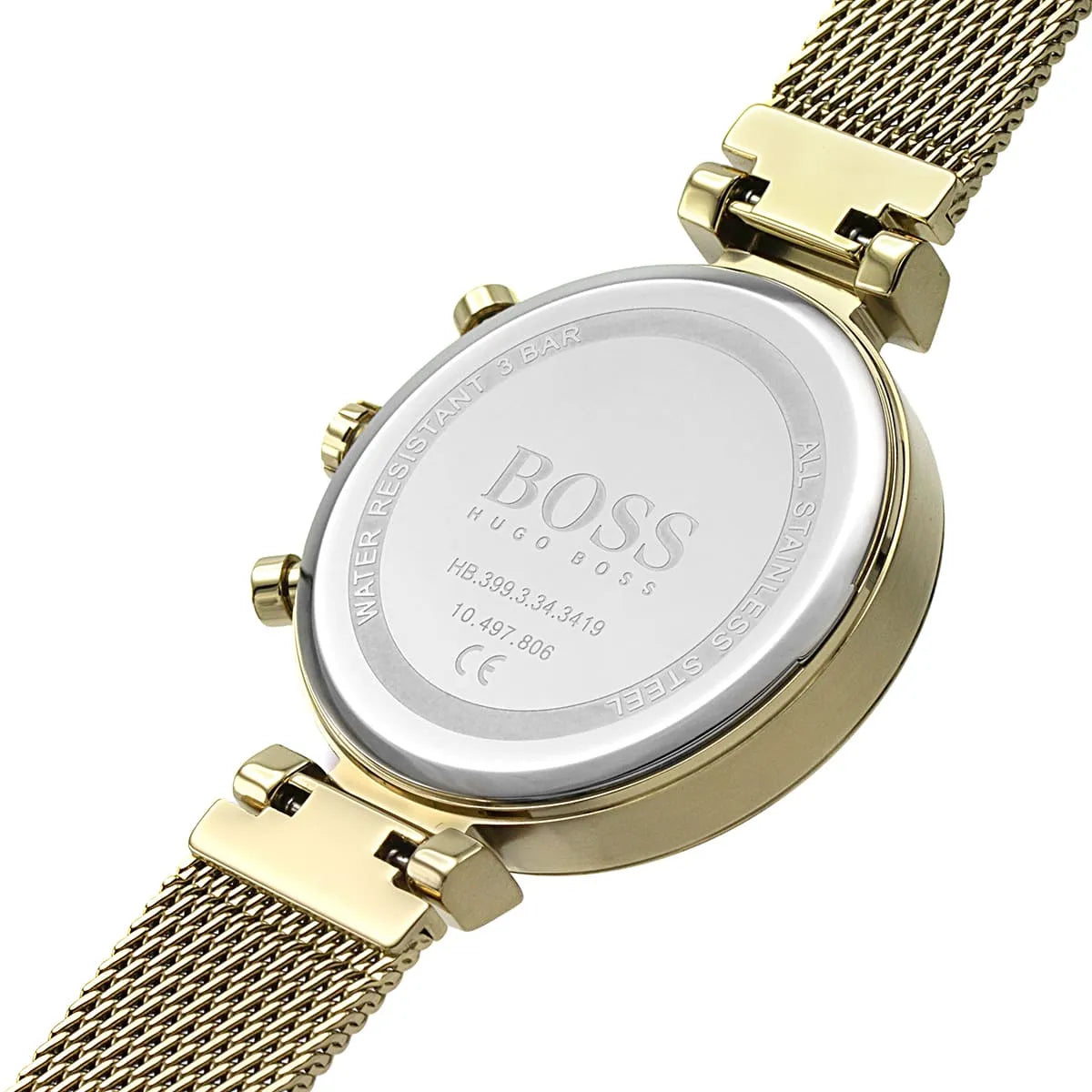 Hugo Boss Majesty 1502552 36mm Women’s Multifunction Quartz Watch – Gold Dial with Crystal Markers & Gold Stainless Steel Mesh Bracelet