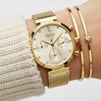 Hugo Boss Majesty 1502552 36mm Women’s Multifunction Quartz Watch – Gold Dial with Crystal Markers & Gold Stainless Steel Mesh Bracelet