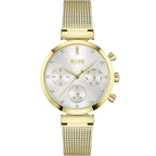 Hugo Boss Majesty 1502552 36mm Women’s Multifunction Quartz Watch – Gold Dial with Crystal Markers & Gold Stainless Steel Mesh Bracelet