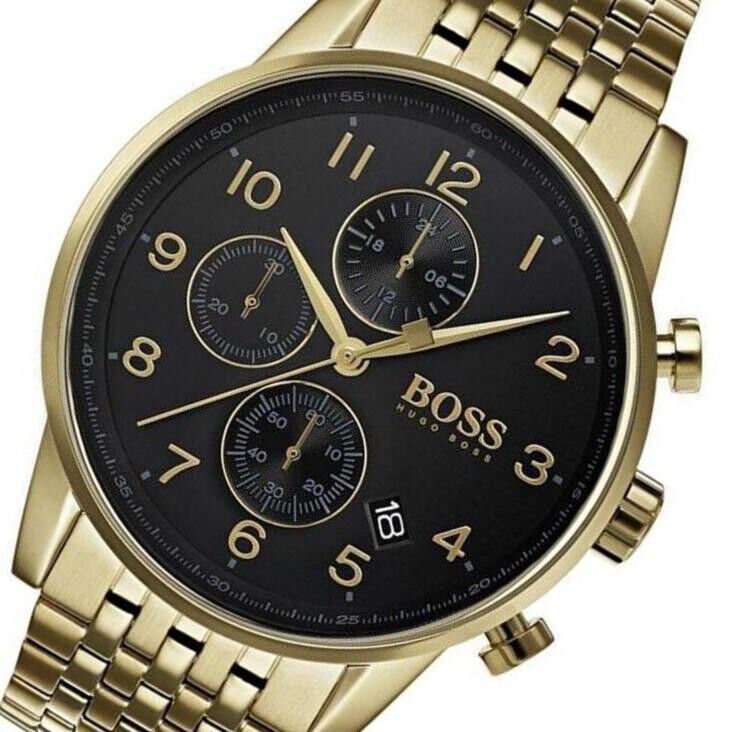 Hugo Boss Navigator 1513531 44mm Men’s Chronograph Watch – Black Dial & Gold-tone Bracelet