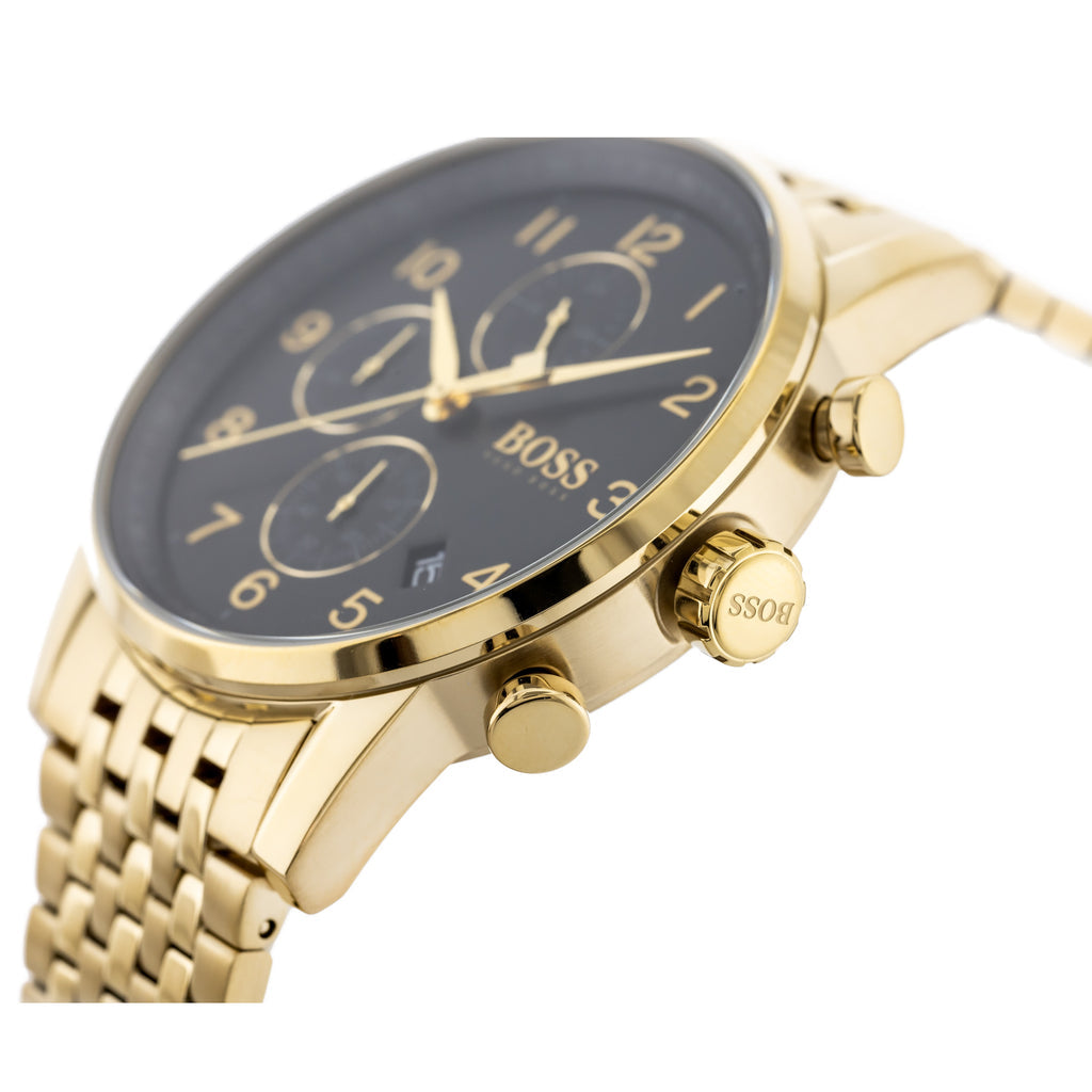 Hugo Boss Navigator 1513531 44mm Men’s Chronograph Watch – Black Dial & Gold-tone Bracelet