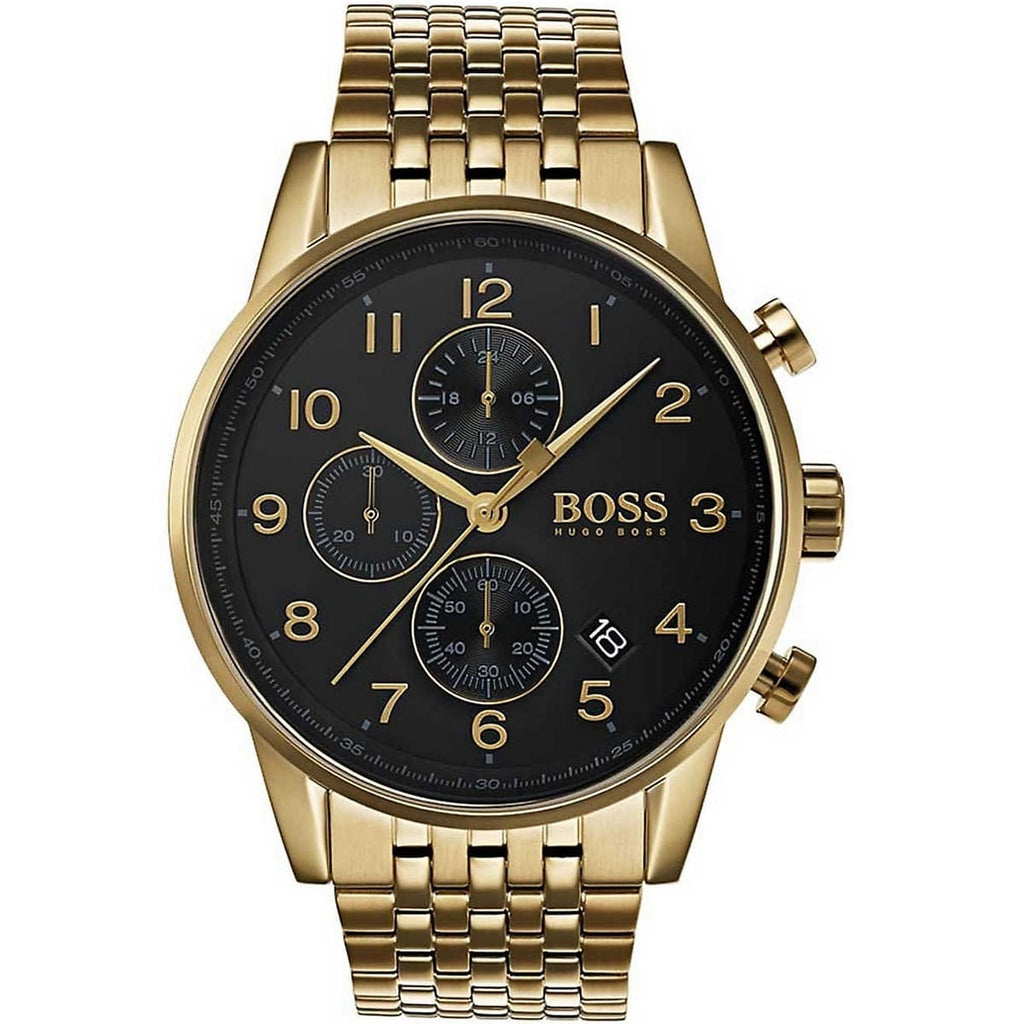 Hugo Boss Navigator 1513531 44mm Men’s Chronograph Watch – Black Dial & Gold-tone Bracelet