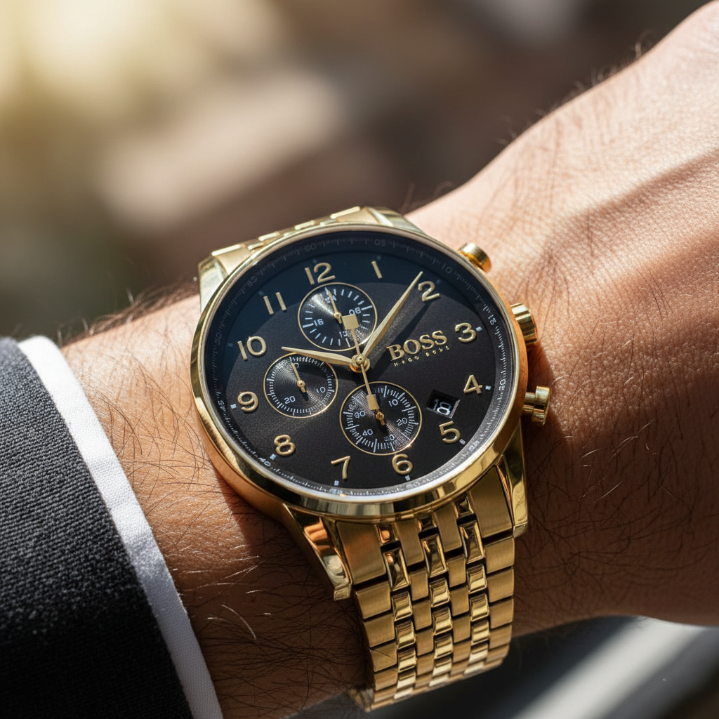 Hugo Boss Navigator 1513531 44mm Men’s Chronograph Watch – Black Dial & Gold-tone Bracelet