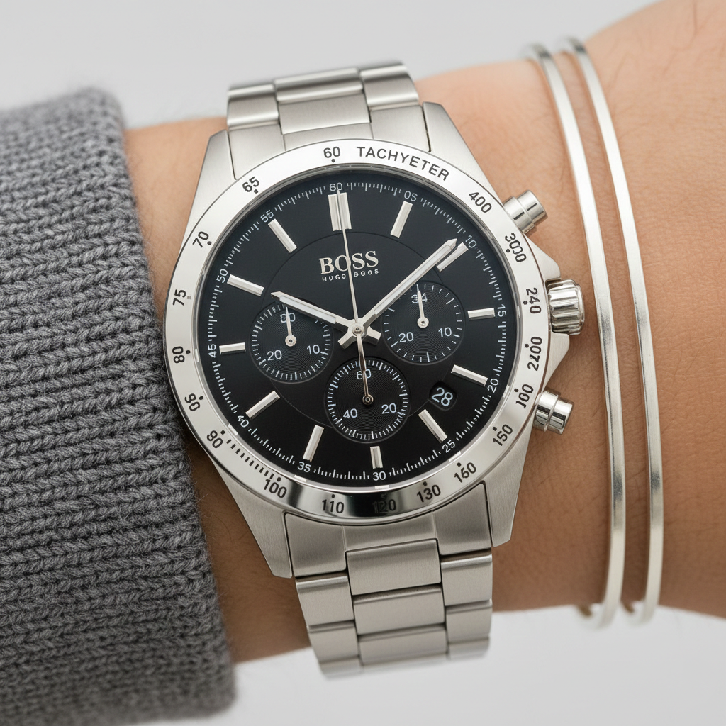 Hugo Boss Novia 1502614 38mm Women’s Multifunction Quartz Watch – Dark Grey Dial & Silver Stainless Steel Link Bracelet