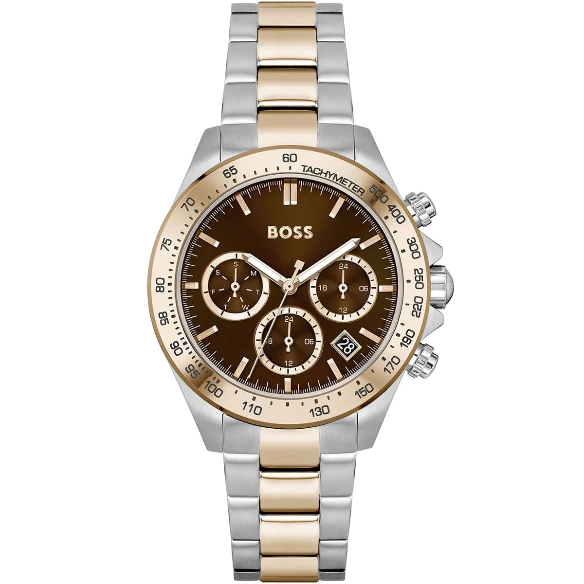 Hugo Boss Novia 1502617 38mm Women’s Multifunction Quartz Watch – Brown Sunray Dial & Two-Tone Silver & Rose Gold Steel Bracelet