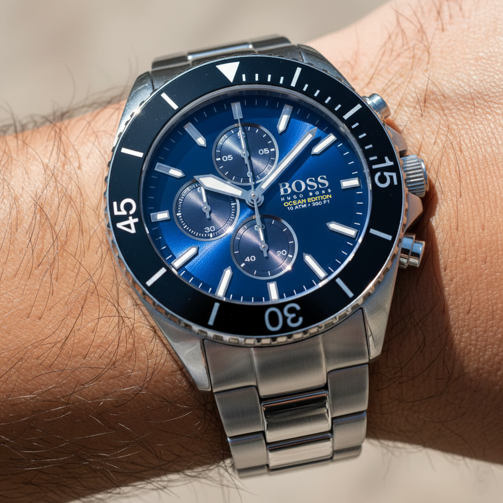 Hugo Boss Ocean Edition 1513704 46mm Men’s Chronograph Watch – Blue Dial & Stainless Steel Bracelet