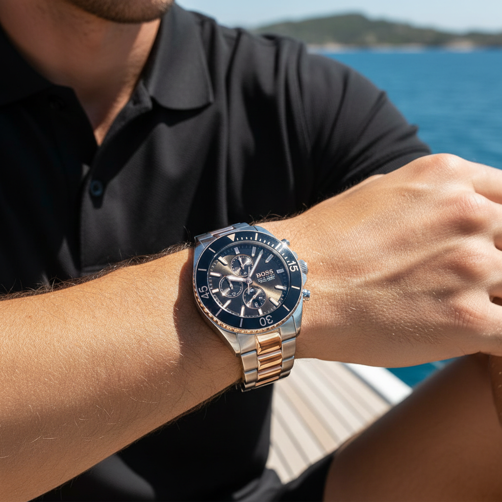 Hugo Boss Ocean Edition 1513705 48mm Men’s Chronograph Watch – Grey Dial & Stainless Steel Bracelet