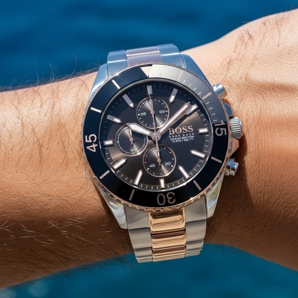 Hugo Boss Ocean Edition 1513705 48mm Men’s Chronograph Watch – Grey Dial & Stainless Steel Bracelet